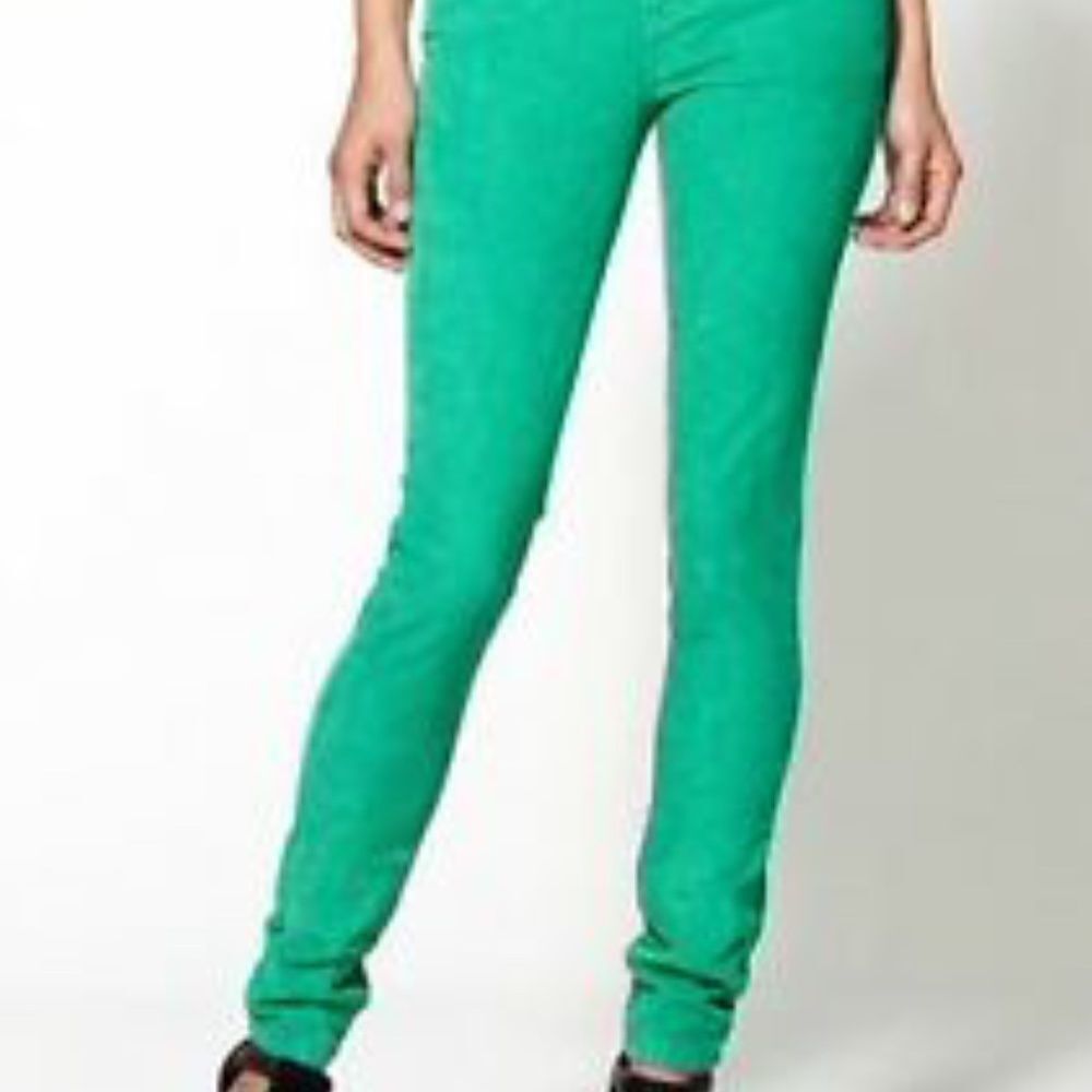 Free People Green 5 Pocket Skinny Cord Sz 26